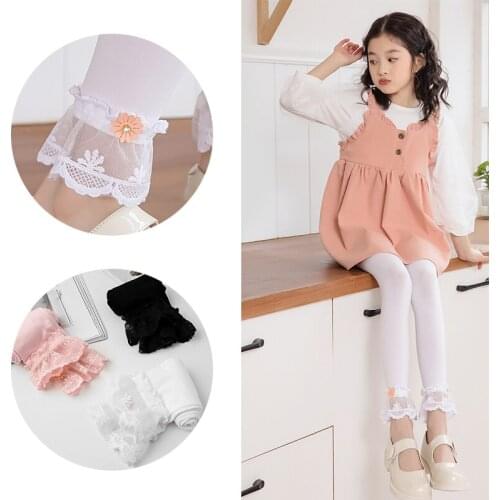 Summer girls flowers lace velvet nine-point pants childrens socks all-match princess outer wear Western style Korean version