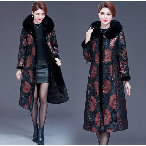 Fur one-piece coat womens double-sided wear 2021 new winter wide lady coat medium long close waist thickened