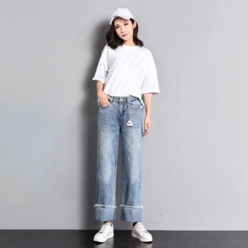 Fashionable Casual Nine-point Straight Pants Women Loose High Waist Was Thin Wide-leg Pants Trousers Jeans 2020