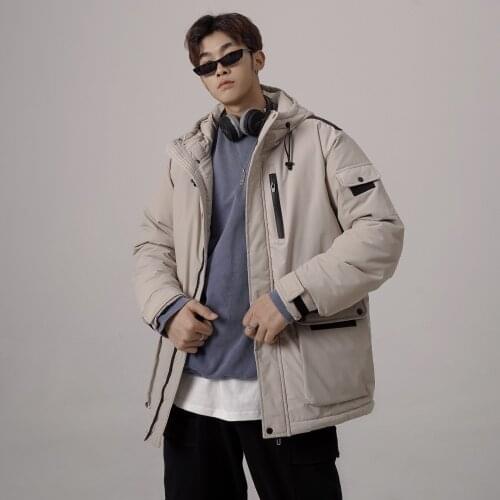 2021Korean casual simple mens thick cotton coat jacket winter warmth and cold protection large size youth hooded mens clothing