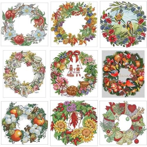 Christmas Fruit Bird wreath patterns counted 11CT 14CT 18CT Cross Stitch Sets DIY Chinese Cross-stitch Kit Embroidery Needlework