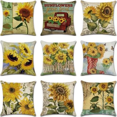 Retro Sunflower Rain Boots Printing Pillow Case Linen Sofe Decorative Pillowcases Yellow Flowers Plants Car Throw Cushion Cover