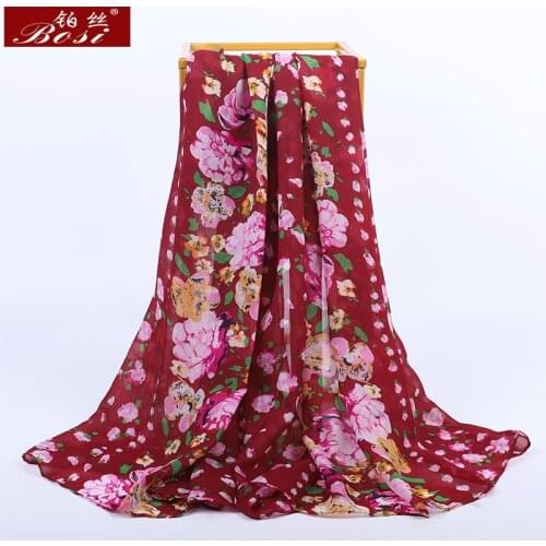 New bohemian scarf fashion Long Chiffon scarf Flowers print 2020 women luxury brand Multicolor ladies hijab shawl red scarves