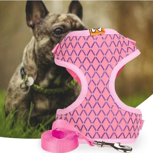 Dog Harness Vest Leash Set No Pull Adjustable Breathable Mesh with Flash Diamond Puppy Cat Chest Back Strap Pet Harnesses Collar