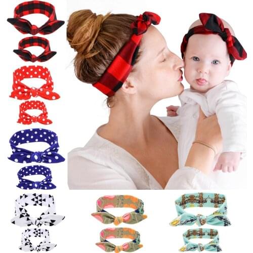 2Pcs/Set Mom & Baby Headbands Mother Baby Turban Mom Daughter Rabbit Ears Hairband Floral Print Parent-Child Hair Accessories