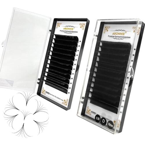 Abonnie Eyelash Extension Volume Fast Fanning Individual Eyelash Supplier Easy Fan Private Silk Eyelash Fan Trays Makeup Cilios