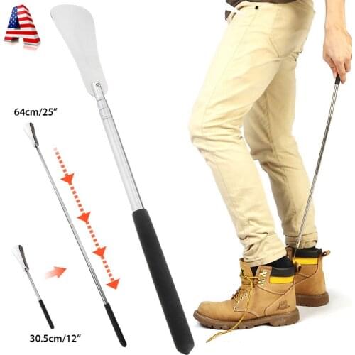 Long Handle Shoe Horn Handled Shoe Lifter Stainless Steel Adjustable Expander Shoe Horn Extends Collapses Shoes Tools