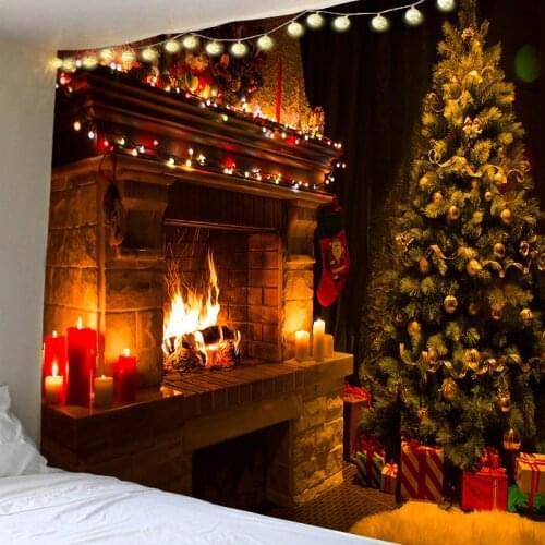 Christmas Wall Tapestry Hanging Christmas Tree Landscape Moon Firplace Carpet Witchcraft Sofa Blanket Xmas Wall Decor Hanging