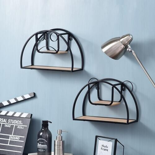 Nordic Wall Decoration Iron Frame shelf wood Hanging Rack Wall Display Storage Box Basket wall rack flower rack creative home