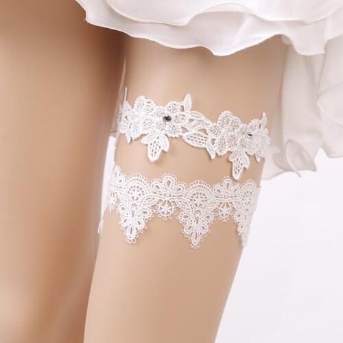 Wedding Garter Rhinestone Embroidery Flower Beading White Sexy Garters for Women/Female/Bride Thigh Ring Bridal Leg Garter
