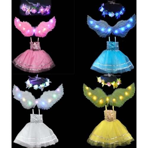 Light LED Glow Kids Flower Girls Angel Feather Wings Birthday Party Cosplay Costume Show Festival home decor