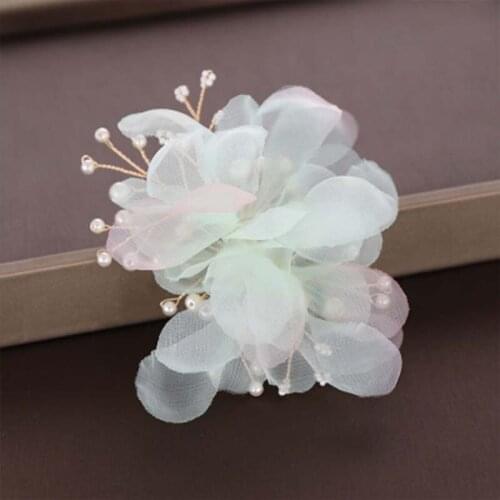 Korean Exquisite Gauze Flower Hair Clip Fairy Imitation Pearl Decorate Alloy Hairclip Wedding Performance Hair Accessory BN