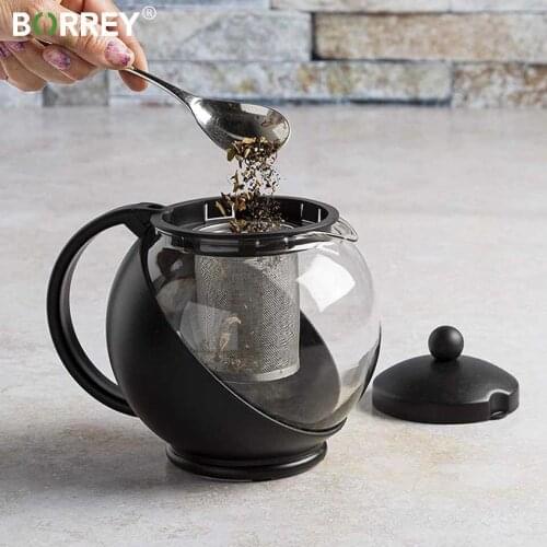 BORREY Borosilicate Glass Teapot With Removeable Infuser Filter Half Moon Flower Tea Pot Coffee Pot Heat-resistant Glass Teapot