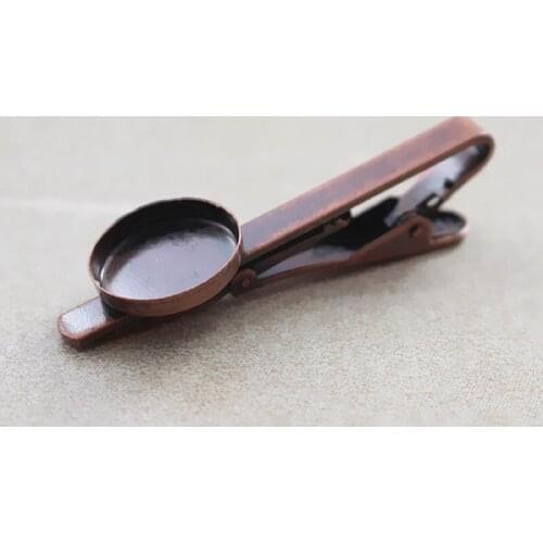 Tie Clip Bar with Round Deep Wall Bezel cups Blank Resin Cabochons Base Settings Antique copper plated Mens Tie Clip Findings