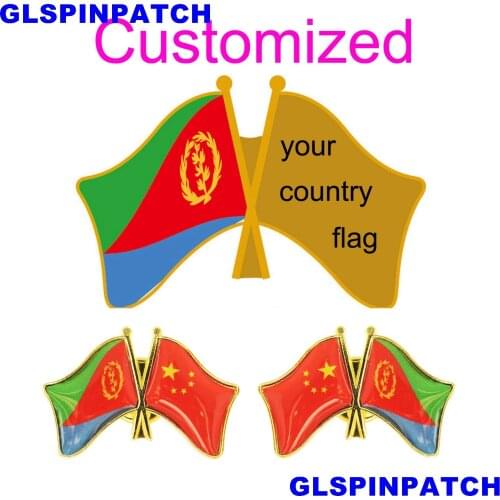 Eritrea Crossed Friendship Flag Double Country lapel pin Brooch USA UK France Chile Russia Saudi Arabia Japan Spain Badge