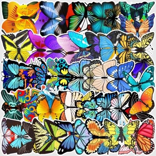 10/58pcs cartoon graffiti color butterfly stickers aesthetic luggage flat water cup car waterproof decorative sticker
