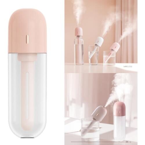 100ML Cylindrical Mini Humidifier Ultrasonic Nano Mist Portable USB purifier for Home Office Humidification Detachable Pink