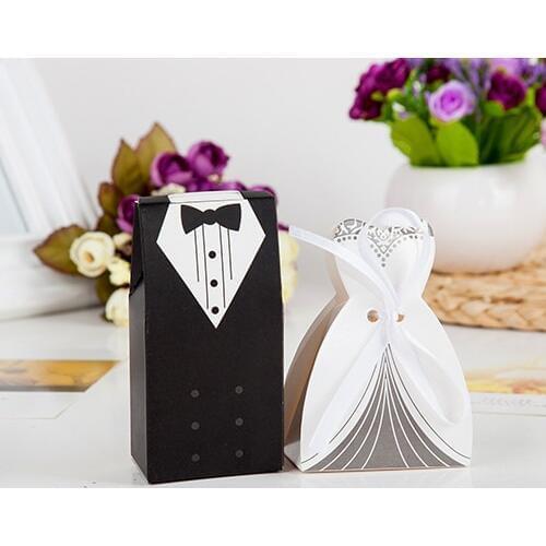 100 Pieces Creative Bride and Groom Candy Box For Wedding Sweet Bag Wedding Favors Gift For Guest