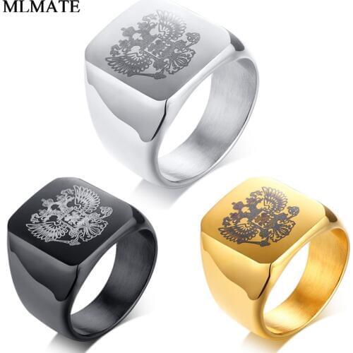 18mm Men Russian National Emblem Signet Ring Double-headed Eagle Stainless Steel Rings
