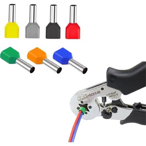 200PCS TE2510 double tube type pre insulated splicel cold pressed terminal two line connection wiring copper nose