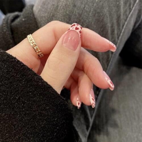 24Pcs Full Cover Artificial Nails Fake Nails Press on Nails With Sweet Pink Leopard Designs Nail Tips Set Nail Art False Nail