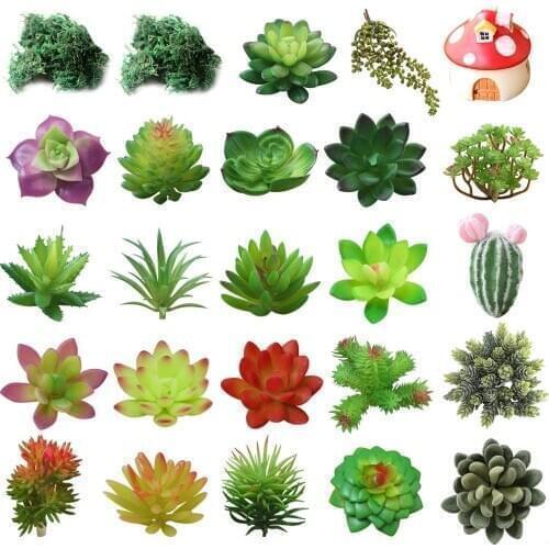 25PCS Fake Succulent DIY Artificial Succulents with Fake Green Moss & Mini House