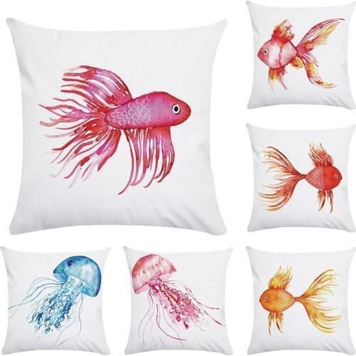 45cm*45cm Cushion cover Painted goldfish Jellyfish pattern Polyester/cotton pillow case Home decorative pillow cover CR041
