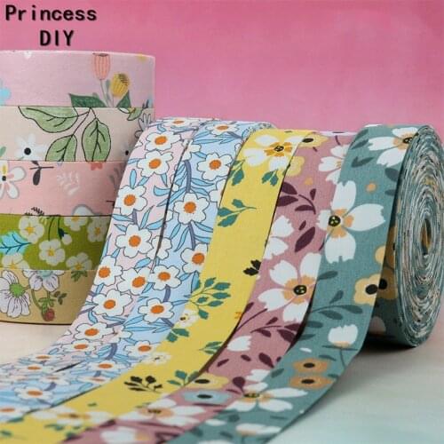 5M 3/8" 1" Summer Fabric Tape American Floral Cotton White Flower Print Ribbon 25mm Trim DIY Hair Bow Collar Hand Craft Material
