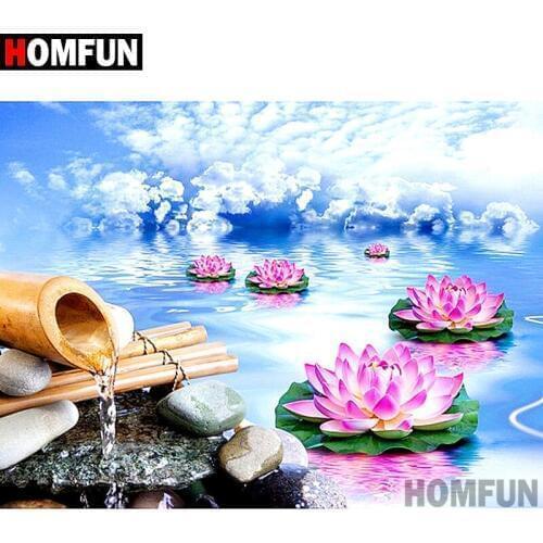 HOMFUN 5D DIY Diamond Painting Full Square/Round Drill "Water lotus" 3D Embroidery Cross Stitch gift Home Decor A02485