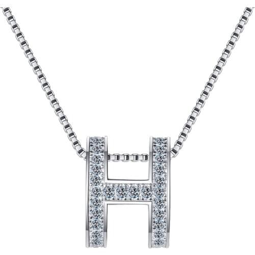 ANZIW 925 Sterling Silver Round Cut Moissanite Diamond Initial Pendant Necklace For Women Fashion Pendant Necklace Jewelry