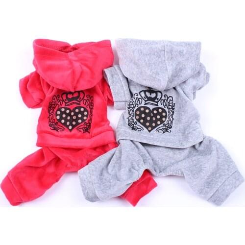 Velvet Dog Cat Leisure Hoodie Sweater Heart Crown Design Pet Puppy Jumpsuit Coat Spring/Autumn Apparel