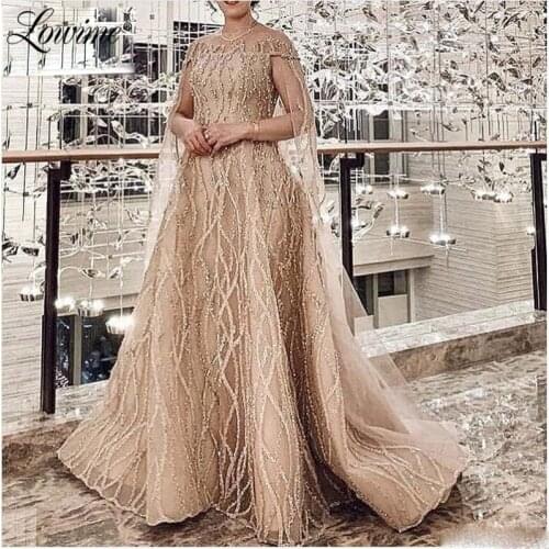 Champagne Glitter Muslim Evening Dress Saudi Arabia Long Middle East Prom Dresses 2020 Newest Dubai Party Gowns Robe De Soiree