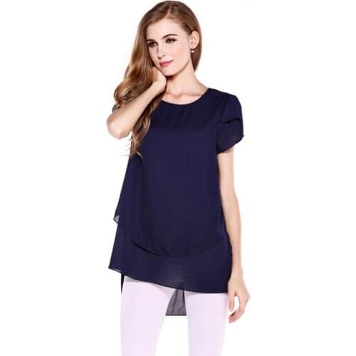Blusa Feminina Fake Two-piece O-neck Blouse Short Sleeve Loose 2015 New Women Chiffon Tops Plus Size L-4XL