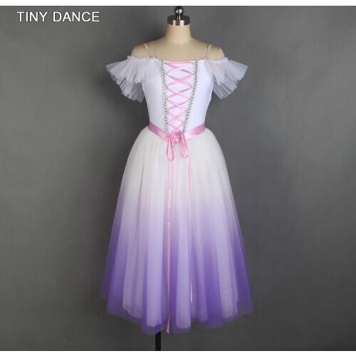 Off Shoulder Long Ballet Dance Tutu Bow Dress for Girls and Women Ballet Dancing Costume Purple Ombre Romantic Tutus 20520