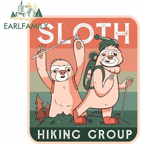 EARLFAMILY 13cm x 11.2cm for Sloth Hiking Group Car Sticker Surfboard Refrigerator Decoration Scratch Proof Waterproof VAN Decal