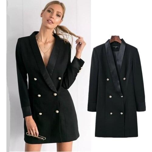 European and American professional suit new double row buckle commuter large suit coat womens medium and long woman jacket