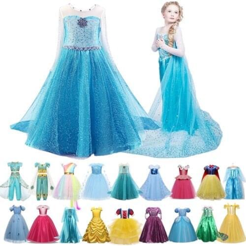 Fantasy Masquerade Role-playing Dress For Girl Anna Elsa Princess Dress Halloween Cosplay Party Gown Rapunzel Sofia Aurora Dress
