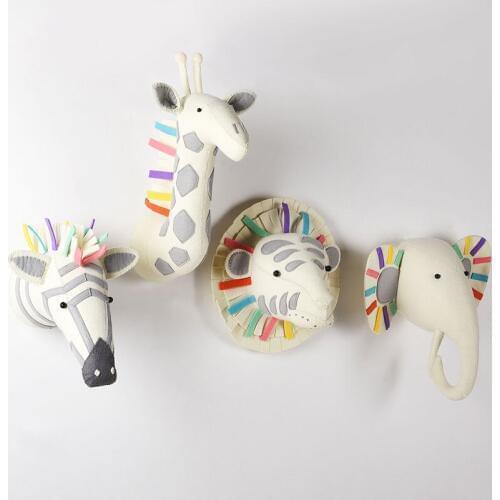 Felt Animal Head Plush Toy Swan Giraffe Elephant Flamingo Head Wall Mount Bedroom Decoration Felt Artwork Wall Dolls Photo Props