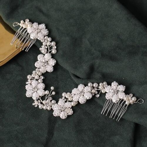 Silver Color Flower Pearl Hair Comb Rhinestone Tiaras Headbands Hair Combs For Birde Women Wedding Hair Accessories Party Gift