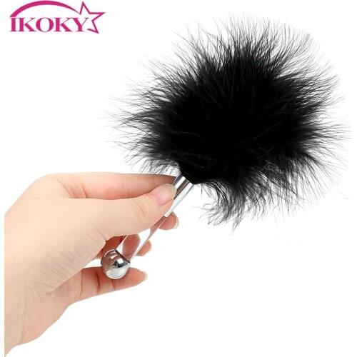 IKOKY G-spot Climax Flirting Stick with Feather Tail Sex Toys for Women Couple Anal Plug Butt Plug Mini Steel Ball Adult Games