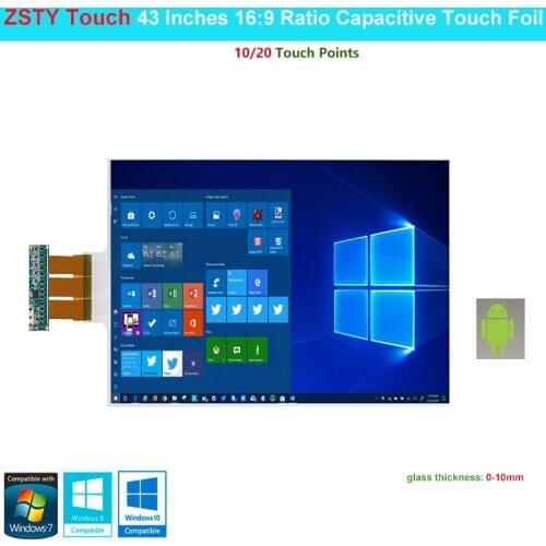 ZSTY TOUCH 43 Inches 16:9 Ratio 10 Touch Point Interactive Capacitive Touch Foil,Touch Film Driver Free Windows7/8/10/Android