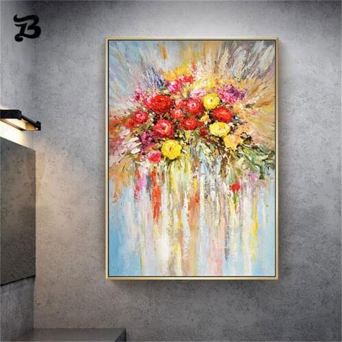 Canvas Painting Valentines Day Roses Oil Painting Colorful Flowers Pink Yellow Petals Abstract Modern Home Decoration Painting