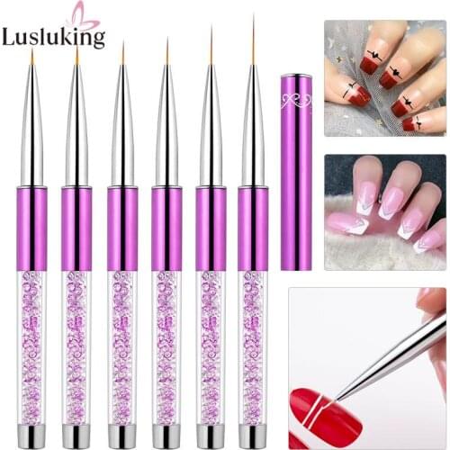 Nail Art Liner Brush With Cap For UV Gel Polish Drawing Line Flower Rhinestone Acrylic handle Manicure Tools 5/7/9/11/15/20mm