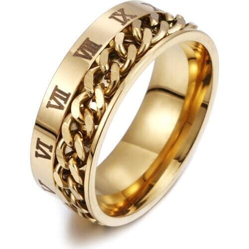 Roman numerals Man Ring stainless steel Ring for woman for man female Rotatable chain ring cable chain