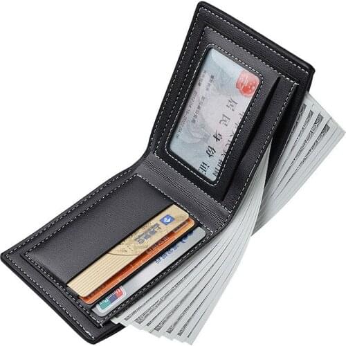 Mens Open Coin Purse Luxury Brand Wallet Hot Sale New Mens Wallet Casual Two-Fold Short Horizontal Mens Wallet Pu Solid Color