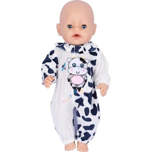 Doll Clothes Cattle Costume Jumpsuit with Shoes Onesie Outfit Pajamas for 43 cm New Born Baby Dolls 18 Inch Dolls Birthday Gift