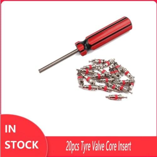 Zinc Plated Copper Valve Core with 4 in 1 Tire Valve Stem Removal Tools Kit 21 Pieces Tyre Repair Tool Set for Car Truck 20pcs