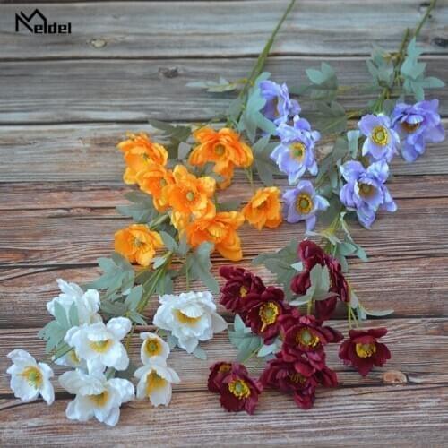 Meldel Wedding DIY Bouquet Artificial Flower 9 Heads Silk Snow Lotus Home Party Wedding Decor Fake Saussurea Flower Arrangement