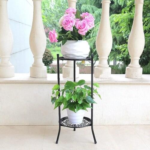 Metal Plant 2 Tier Stand Shelf Black/White Elegant Display Garden Balcony Flower Pot Shelf Rack Holder Home Indoor Decor