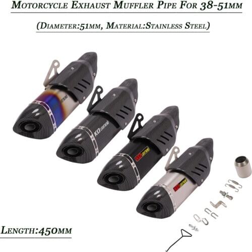 Motorcycle Exhaust Vent Tip Pipe Muffler Stainless Steel System Escape Silp on For 38-51mm Head Tail Silencer Tubes